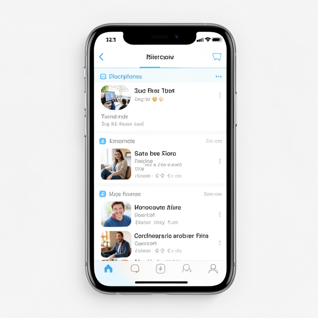 Smartphone screen displaying a blog directory app interface with a clean white layout and soft blue accents, casual browsing mood